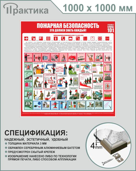 С15 Стенд пожарная безопасность (1000х1000 мм, пластик ПВХ 3 мм, алюминиевый багет серебряного цвета) - Стенды - Стенды по пожарной безопасности - Магазин охраны труда Протекторшоп